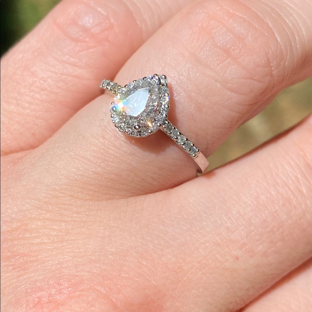 Platinum Pear Cut Halo Diamond Ring - Picture 10 of 15